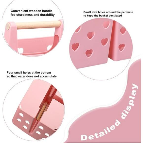 Pink Plastic Shower Caddy Tote Organizer with Handle Dorm Bathroom Storage Bin - Picture 4 of 7